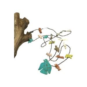 Vintage Zuni Carved Stone Turquoise EAGLE Native American Fetish Necklace